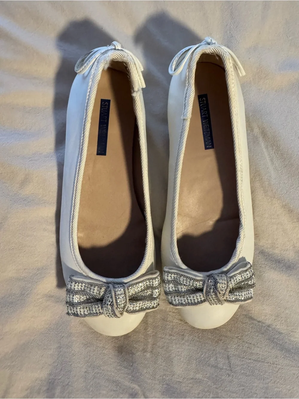 Stuart Weitzman Ivory Bow Embellished Ballet Flats girls size 2